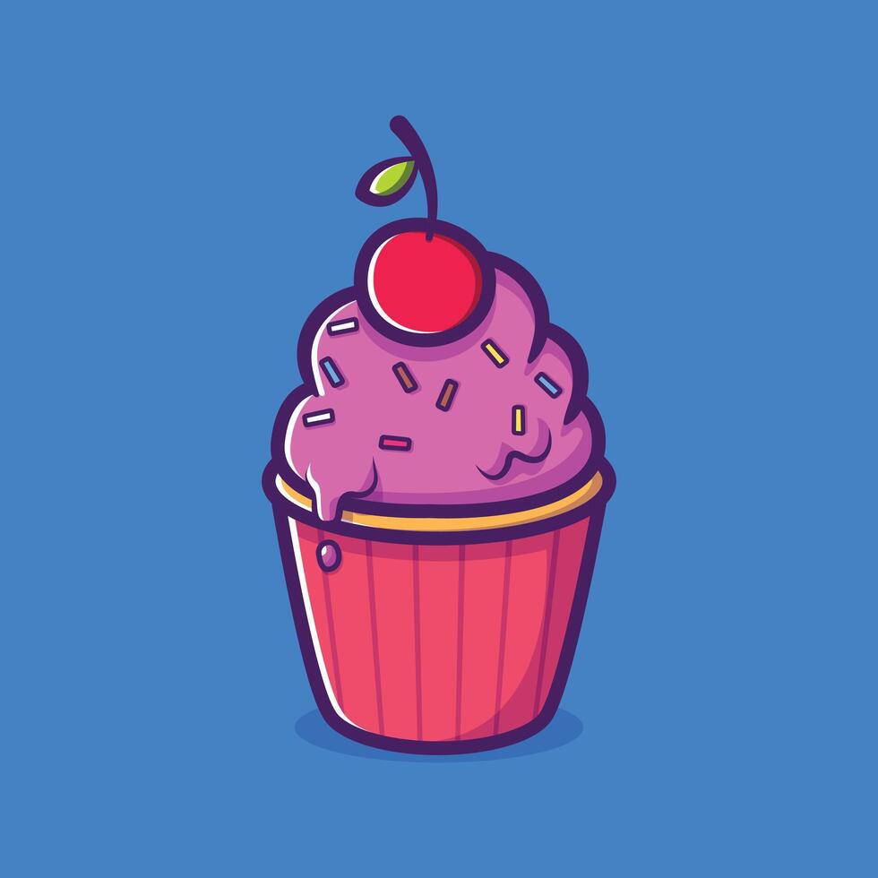 Cute Cup Cake Cartoon Icon Illustration Food Holiday Icon Concept Isolated Premium Flat vector