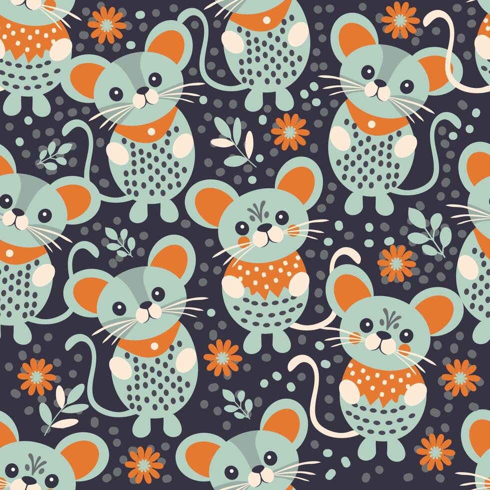 cute gray mice on a dark background vector