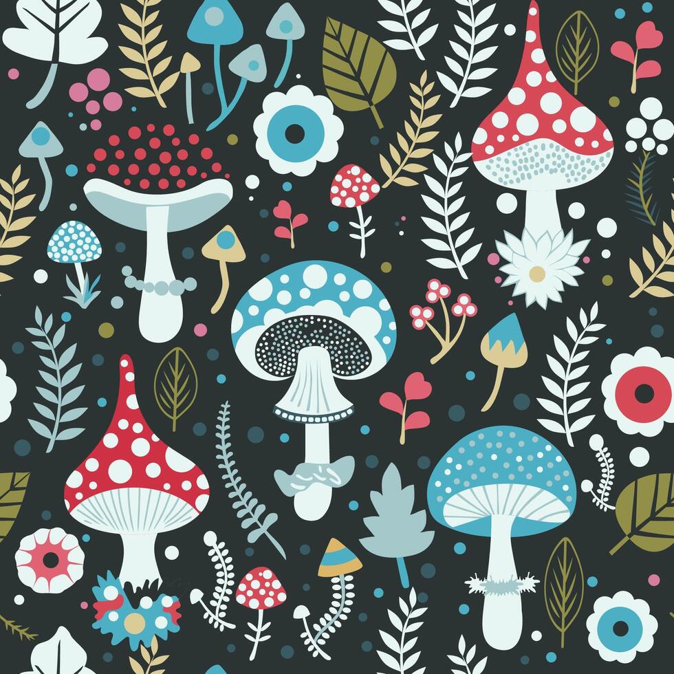 magic mushrooms on a dark background vector