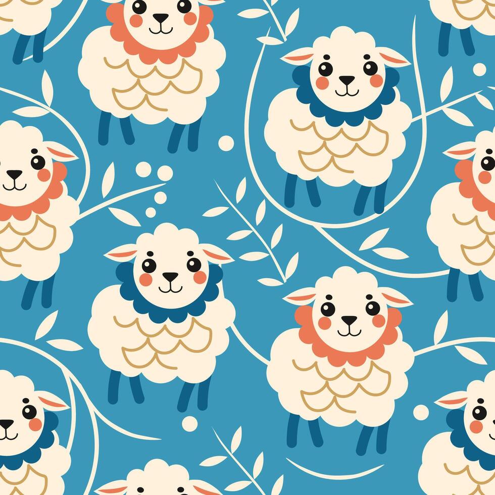 cute sheep on a blue background vector
