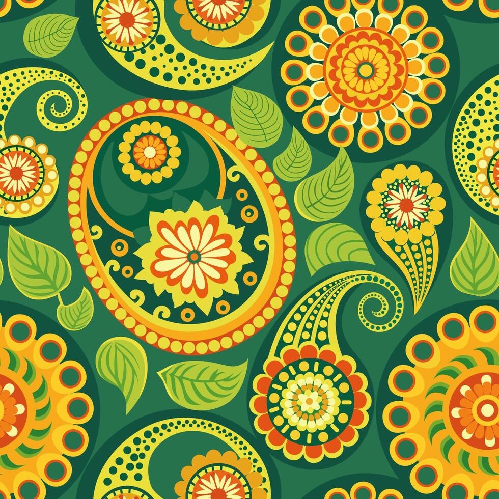 Indian flower pattern on green background vector
