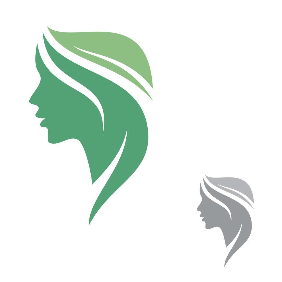 Nature and simple Woman Face combination logo design vector