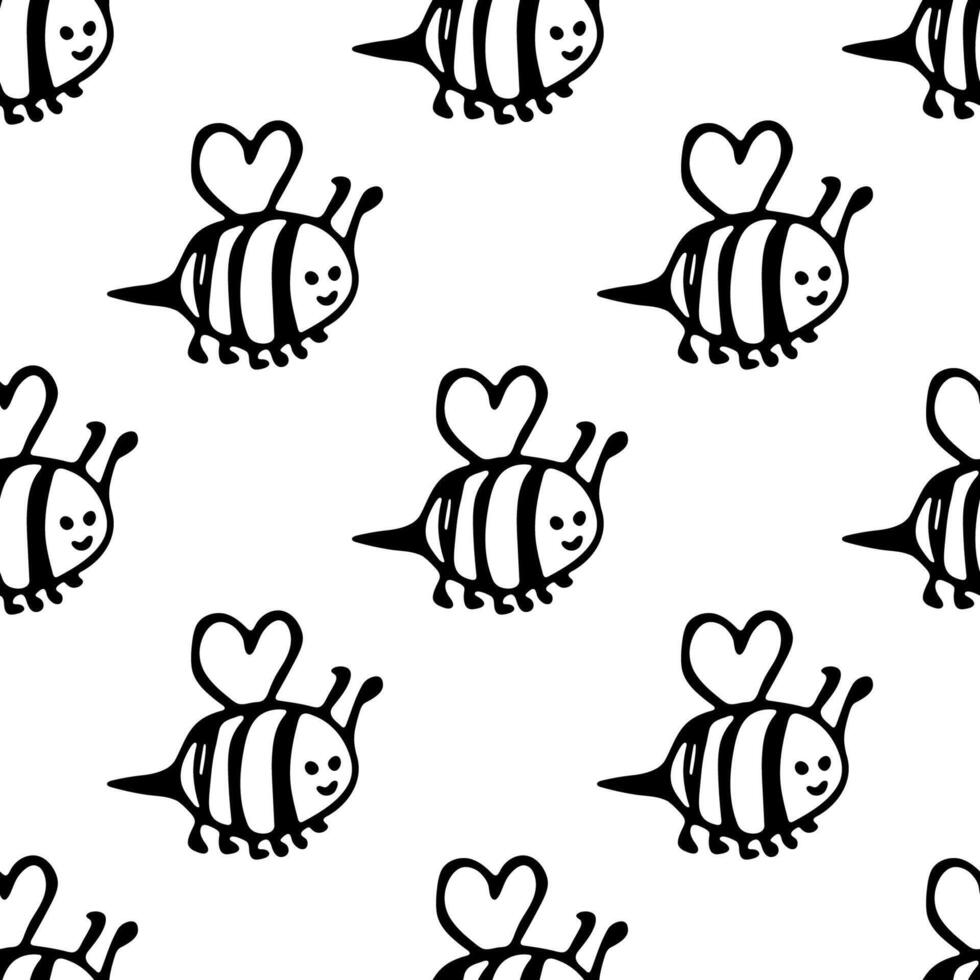 Seamless pattern with happy bees doodle for decorative print, wrapping paper, greeting cards, wallpaper and fabric vector