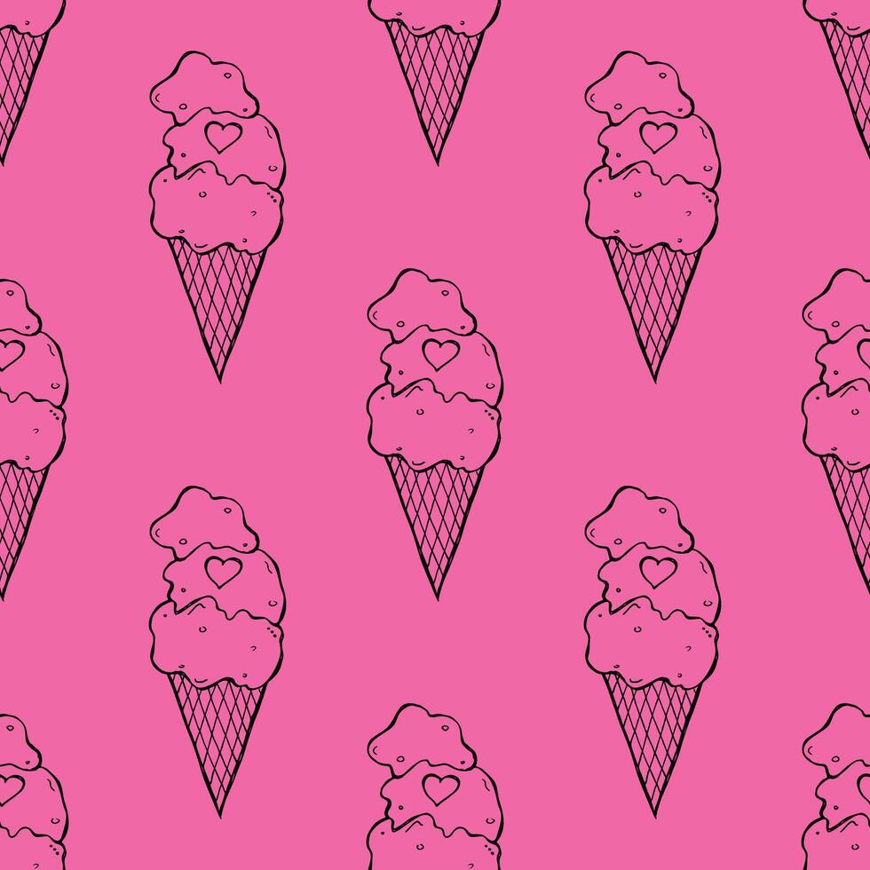Seamless pattern with ice cream doodle for decorative print, wrapping paper, greeting cards, wallpaper and fabric vector