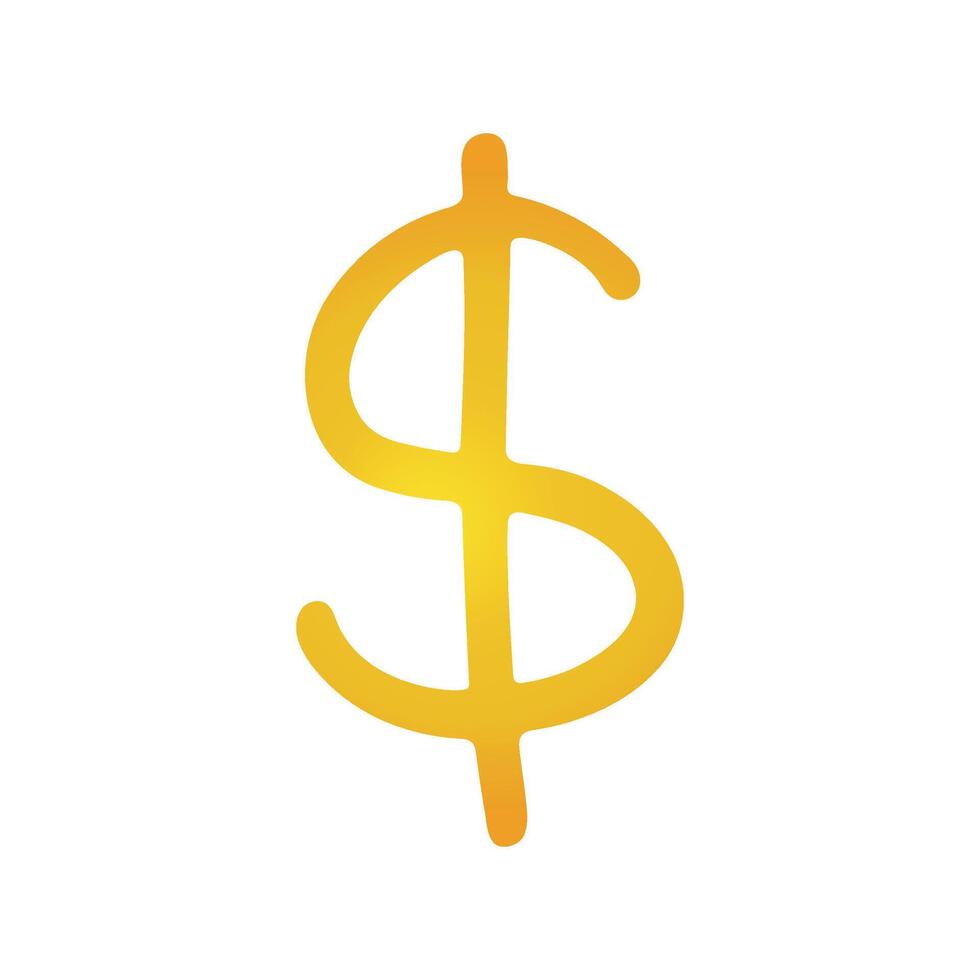 Hand drawn dollar Gold currency symbol Brush stroke doodle Single element for design vector