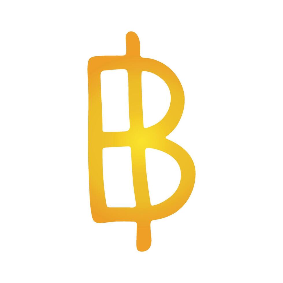 Hand drawn thai baht Gold currency symbol Brush stroke doodle Single element for design vector