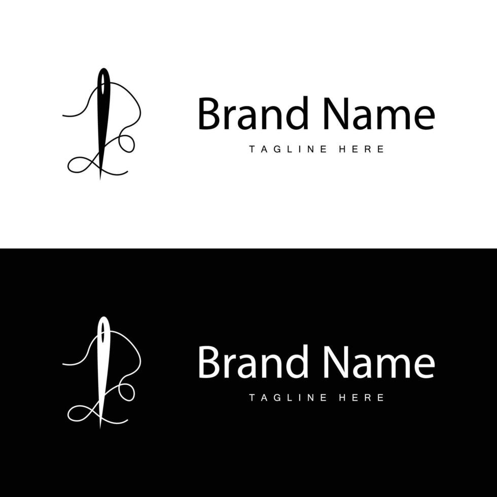 Tailor logo needle and thread silhouette design vector