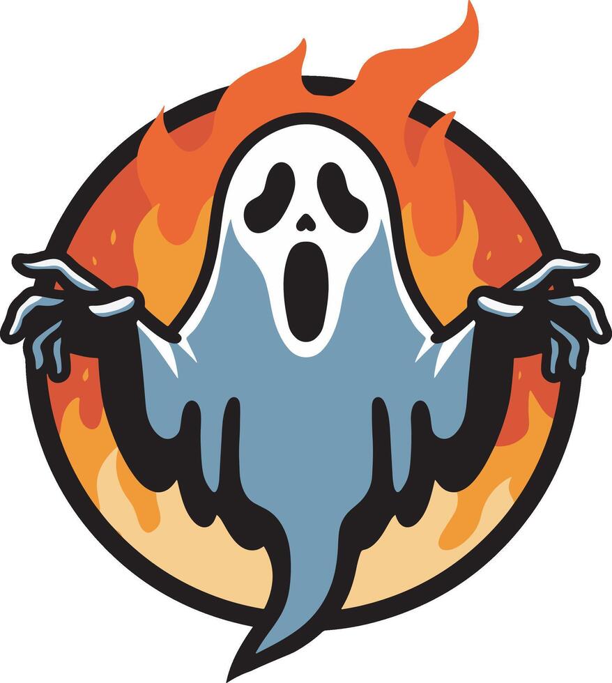Scary ghost front of fire illustration vector