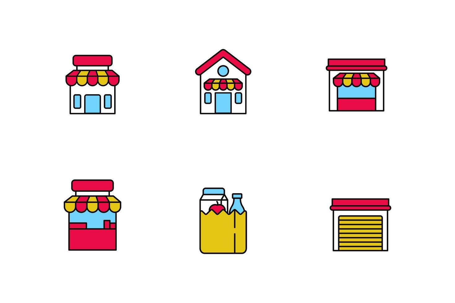 Set of store and grocery icon with colorful style on white background vector