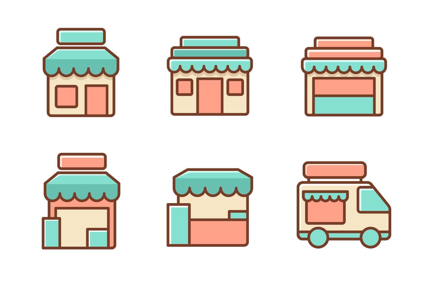 Set of store building and stall icon with colorful design on a white background vector
