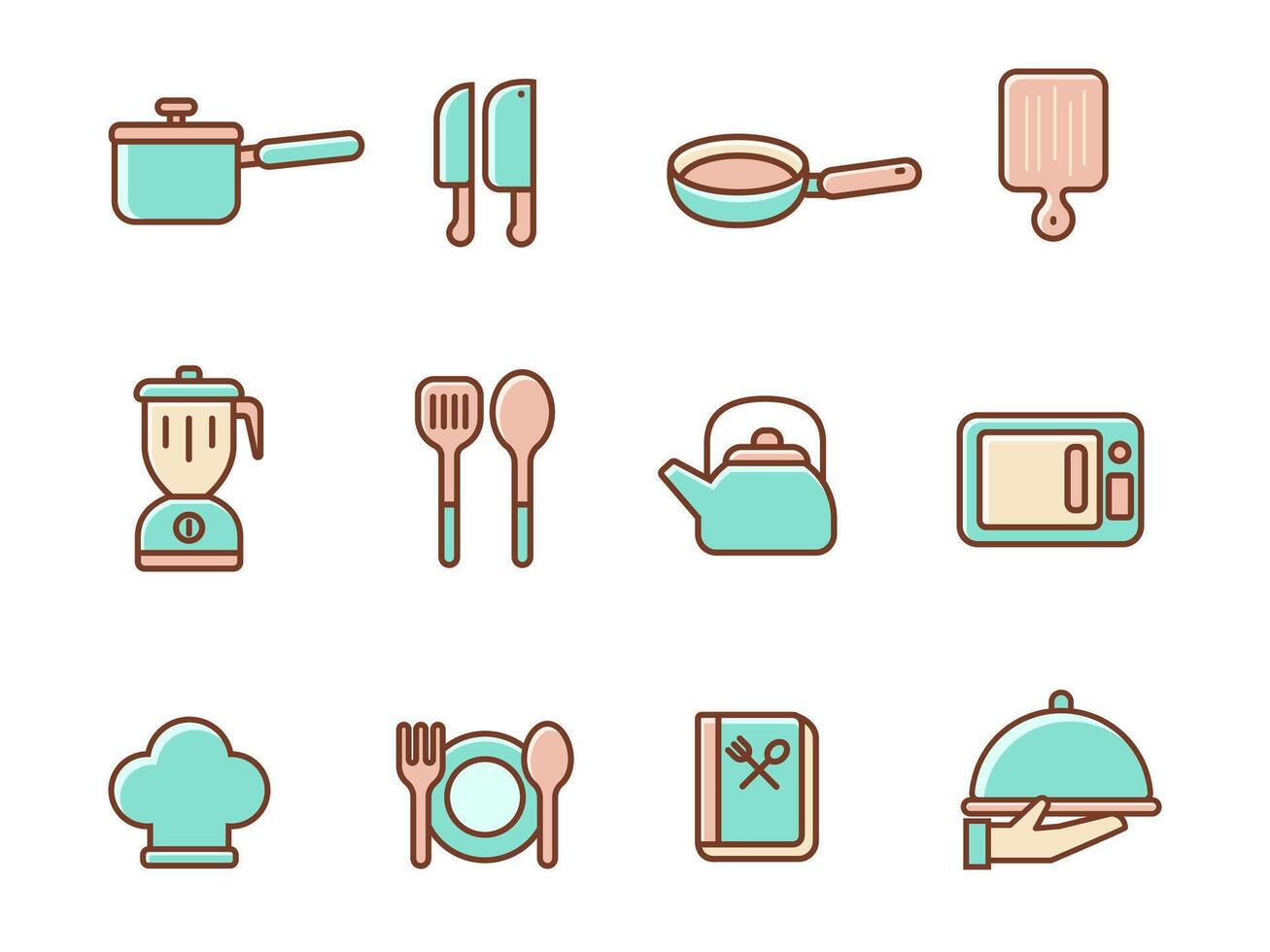 Set of cooking icons with soft color design on white background vector
