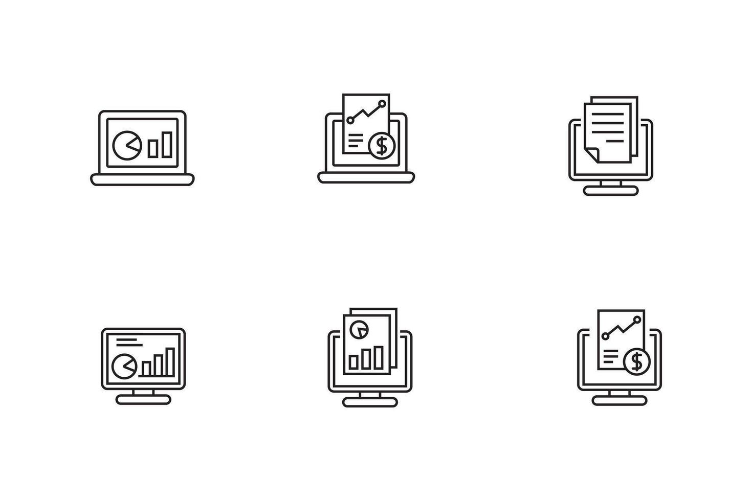 Set of computer and business icons with linear design on white background vector