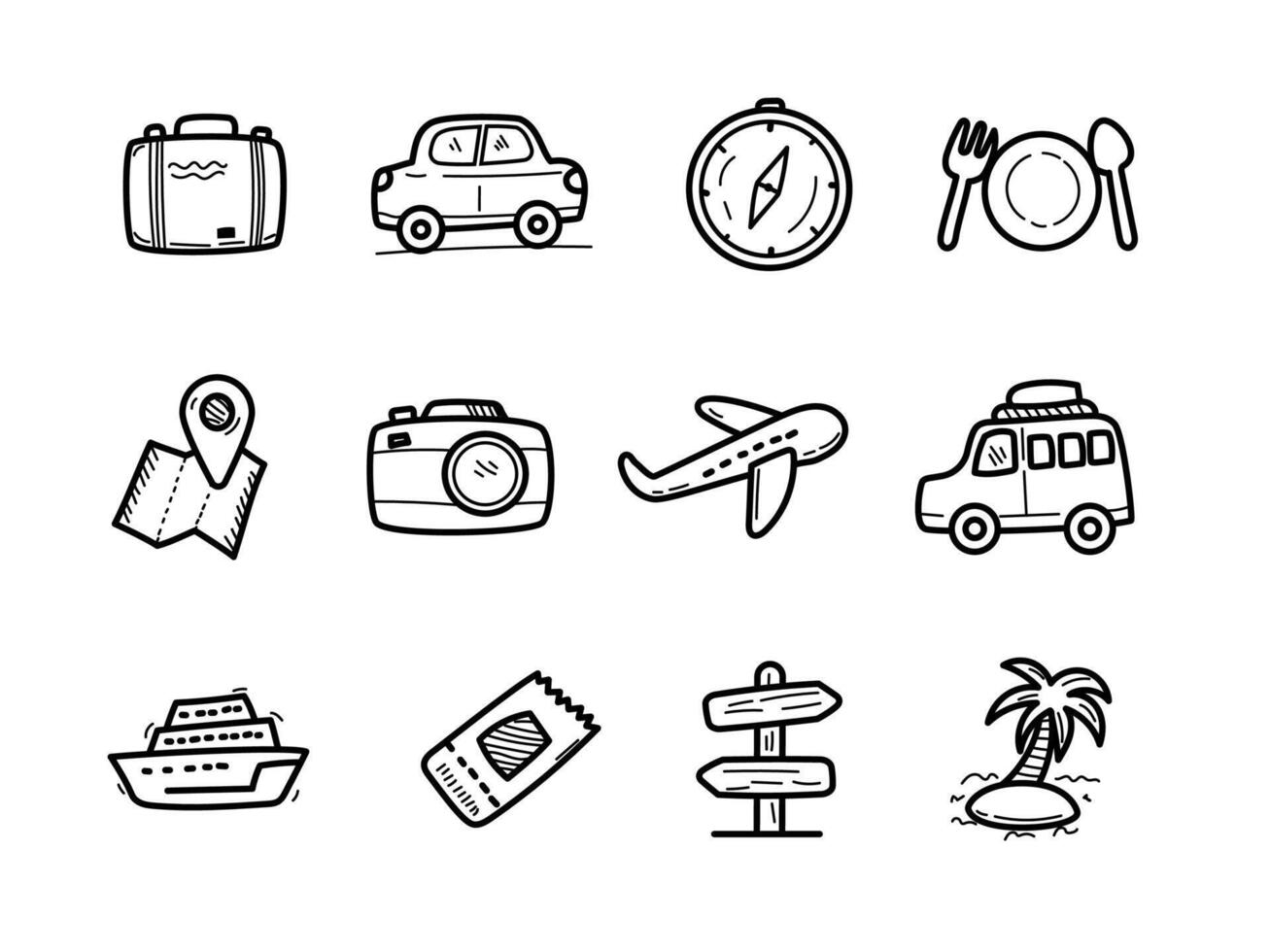 Set of travel doodle illustration on white background. Hand-drawn travel elements collection vector