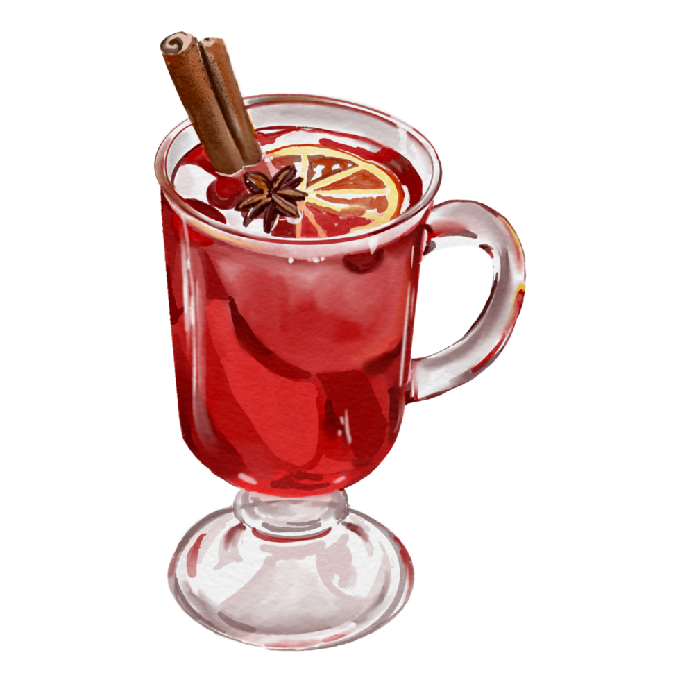 Hot wine mulled wine with cinnamon and star anise in winter Christmas png