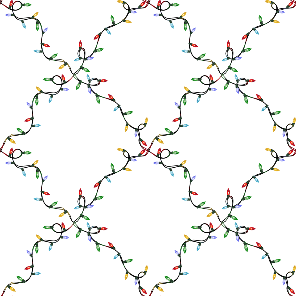 Christmas lights seamless pattern illustration New Year garland isolated on white background Winter frame banner decor xmas png
