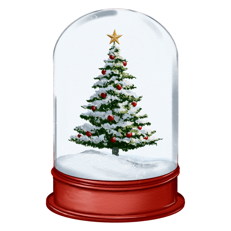snow globe christmas tree with red balls decorations music box, christmas ball, glass, snow, transparent background png