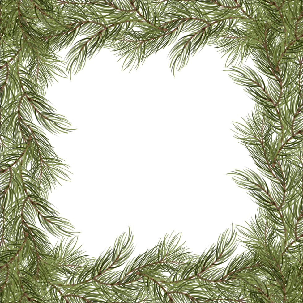 christmas tree branches isolated branch of a pine decorative frame Christmas tree garland seamless border. Winter greenery branches illustration. Greeting card, winter flora png