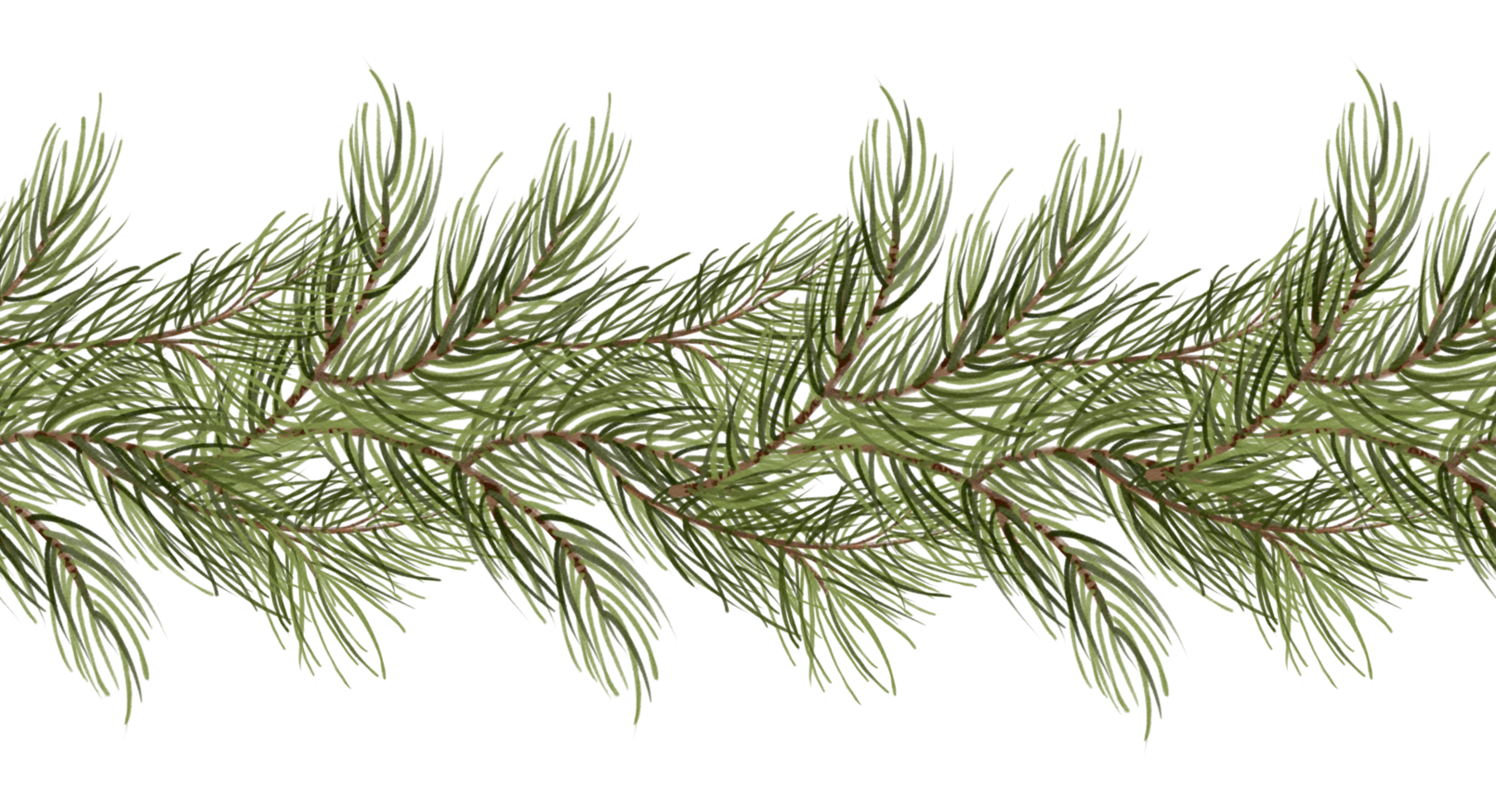 branch of a pine decorative frame christmas seamless pattern Christmas tree garland seamless border. Winter greenery branches illustration. Greeting card, winter floral frame png