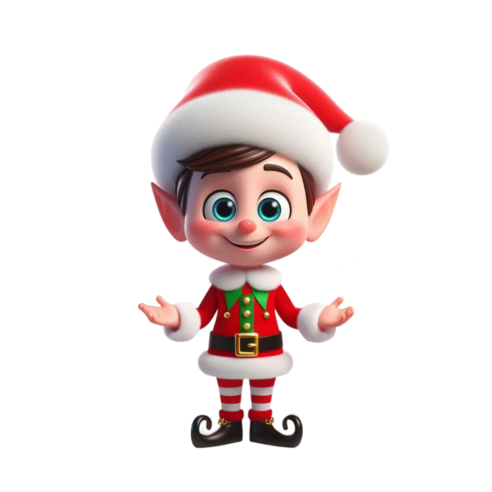 3D Santa's helper smiling funny elf boy in red suit and hat png