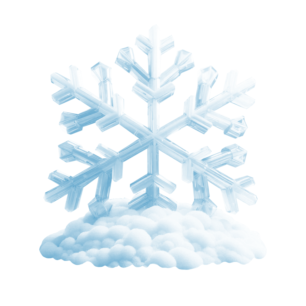 Detailed view of big snowflake made of snow in snowy pile png
