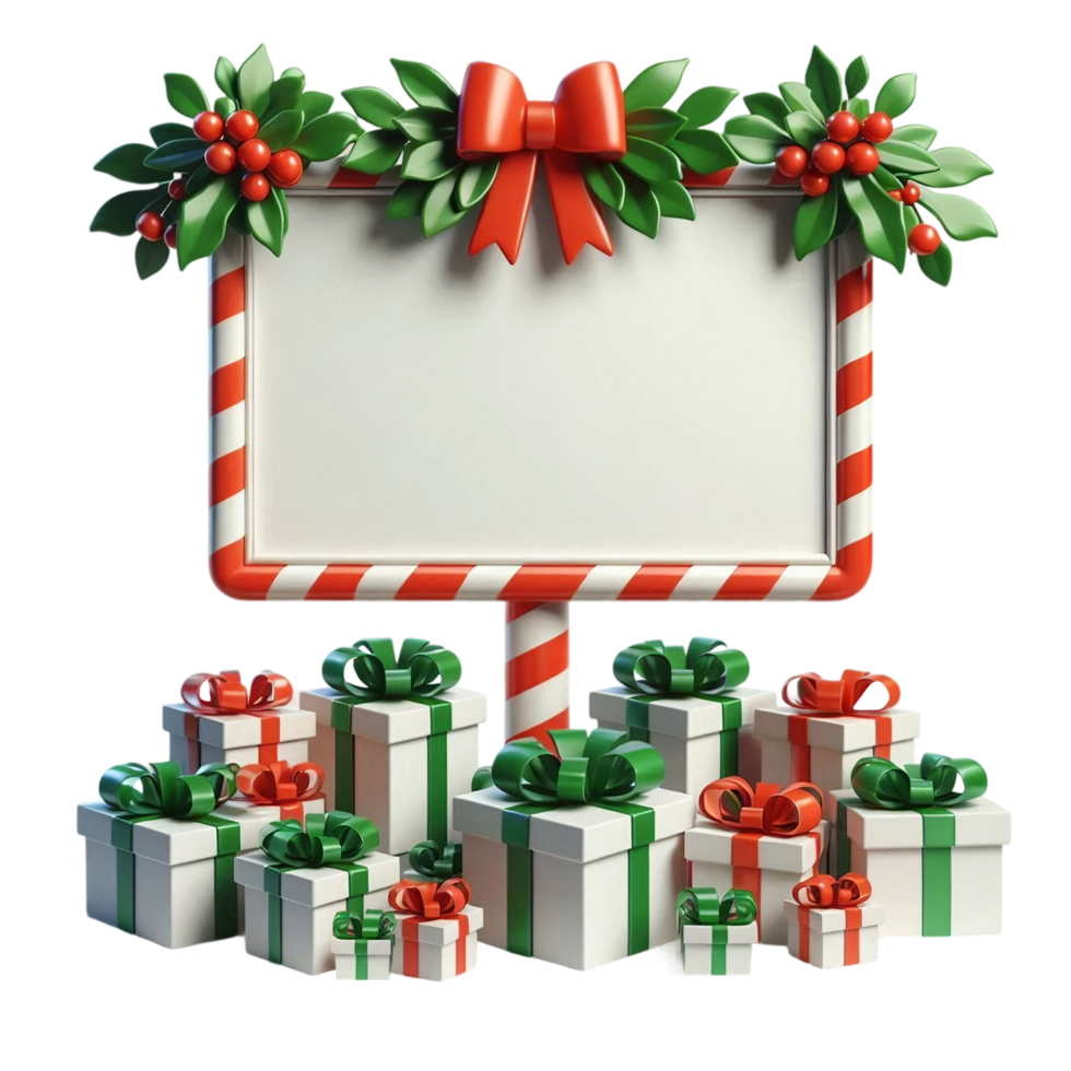 3d red white frame with empty space for text decoration bright gifts and green holly leaves png