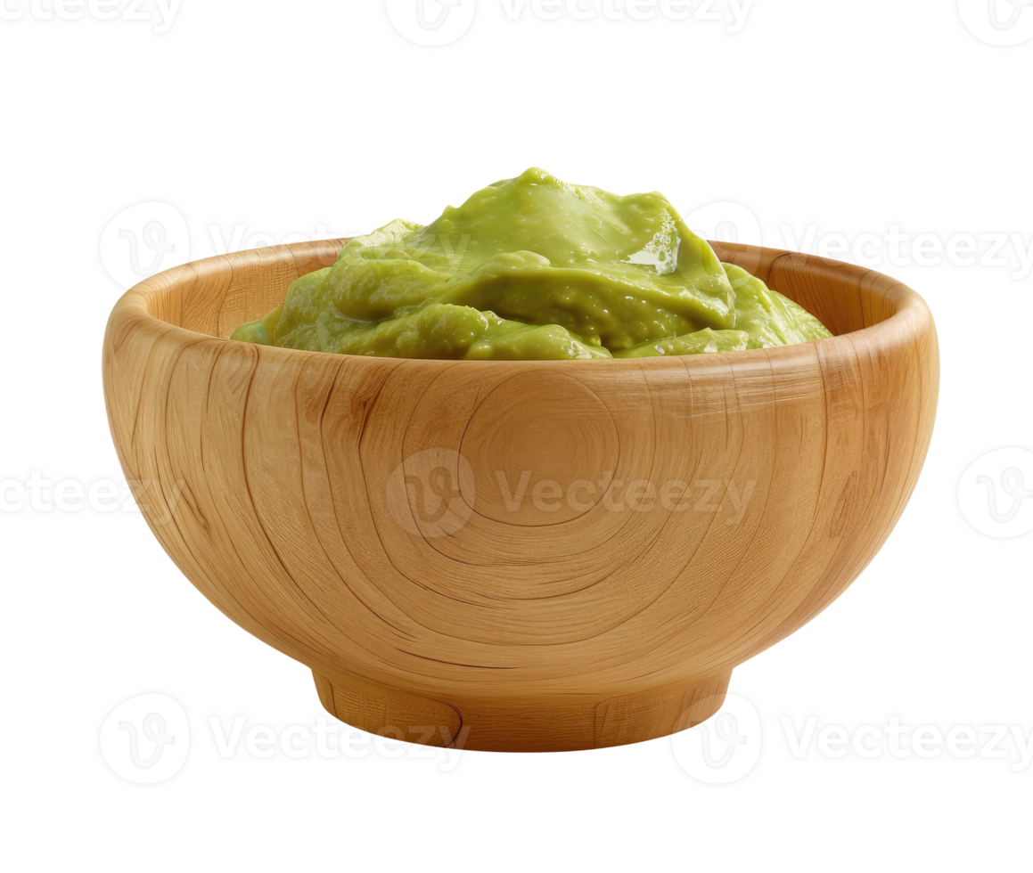 Bowl with guacamole isolated on transparent background, top view png