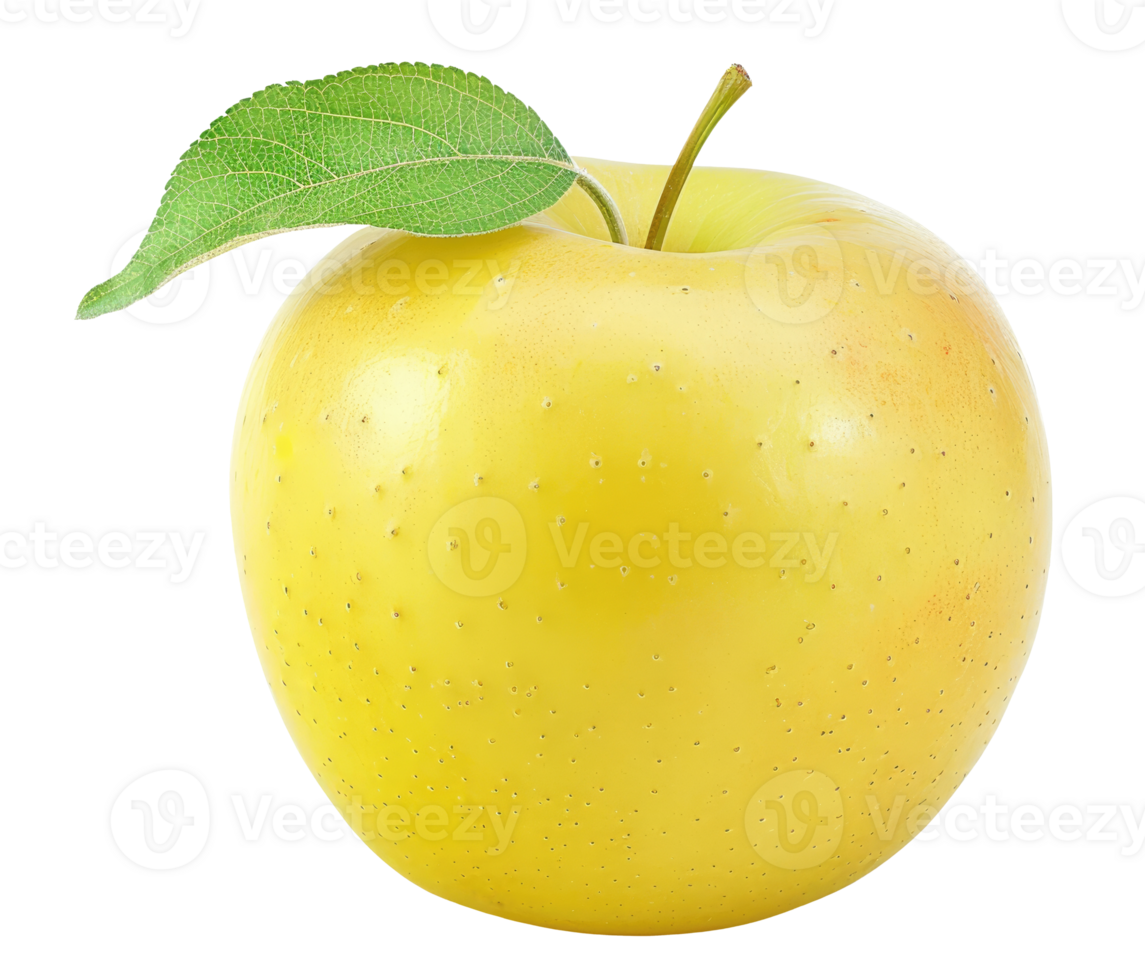 Yellow apple with leaf isolated on transparent background png