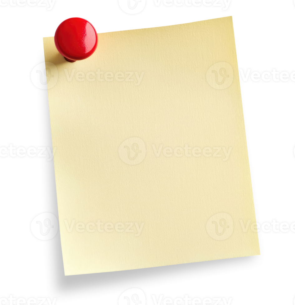Blank paper note with push pin isolated on transparent background png