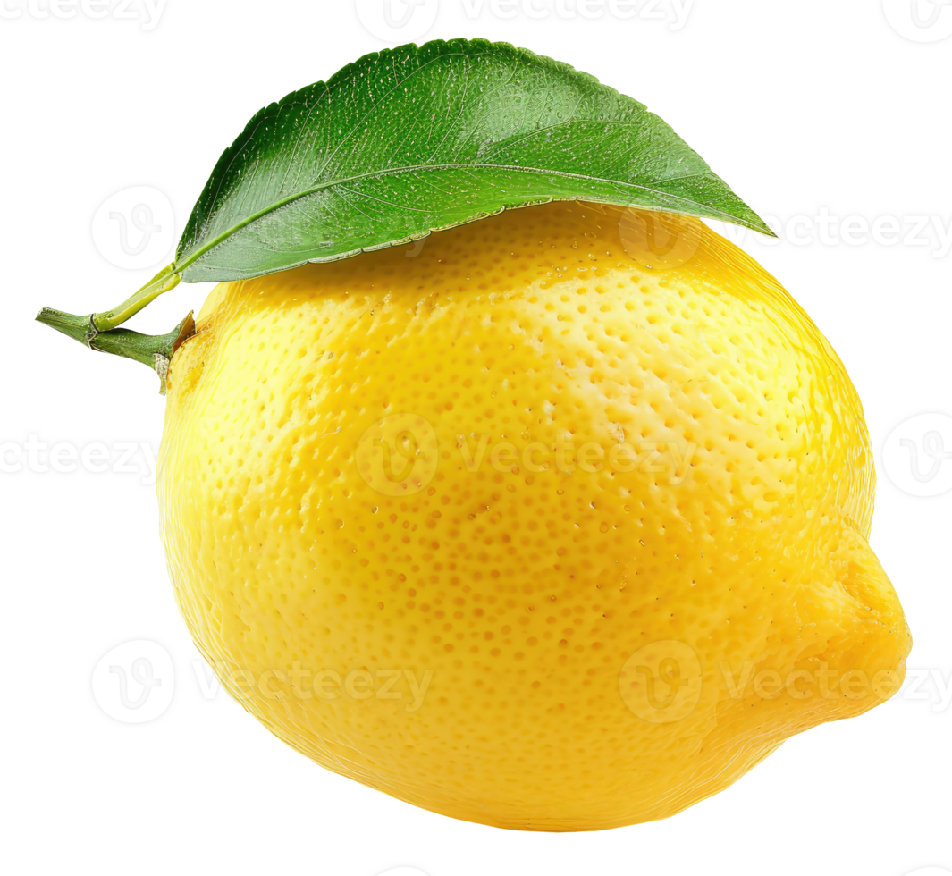 Lemon with leaf isolated on transparent background png