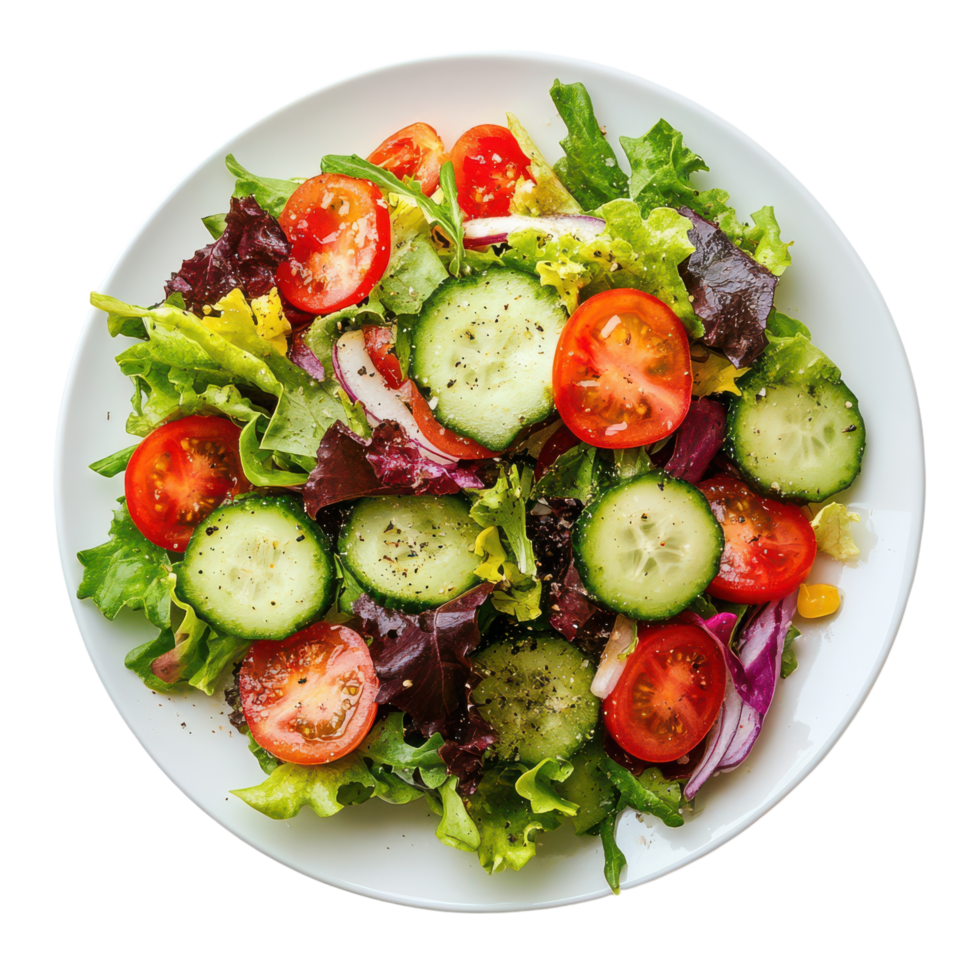 A salad with cucumbers, tomatoes, onions and lettuce png