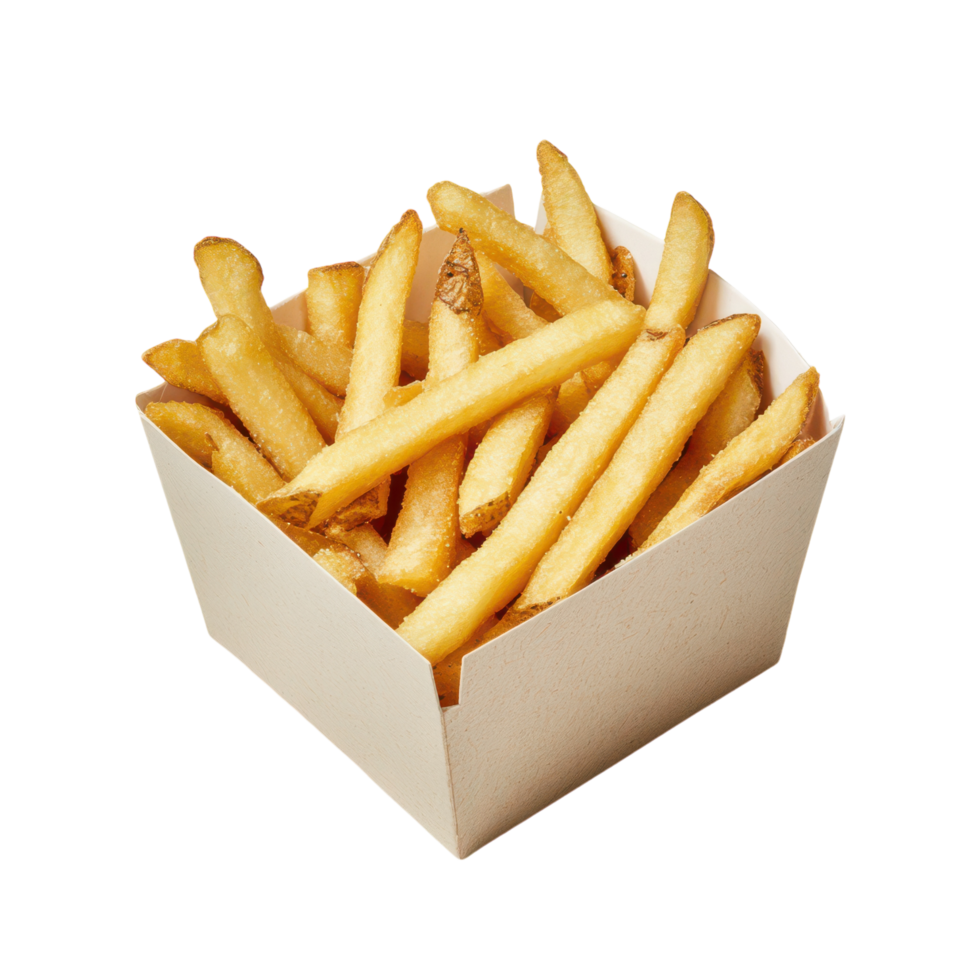 A white box filled with french fries png