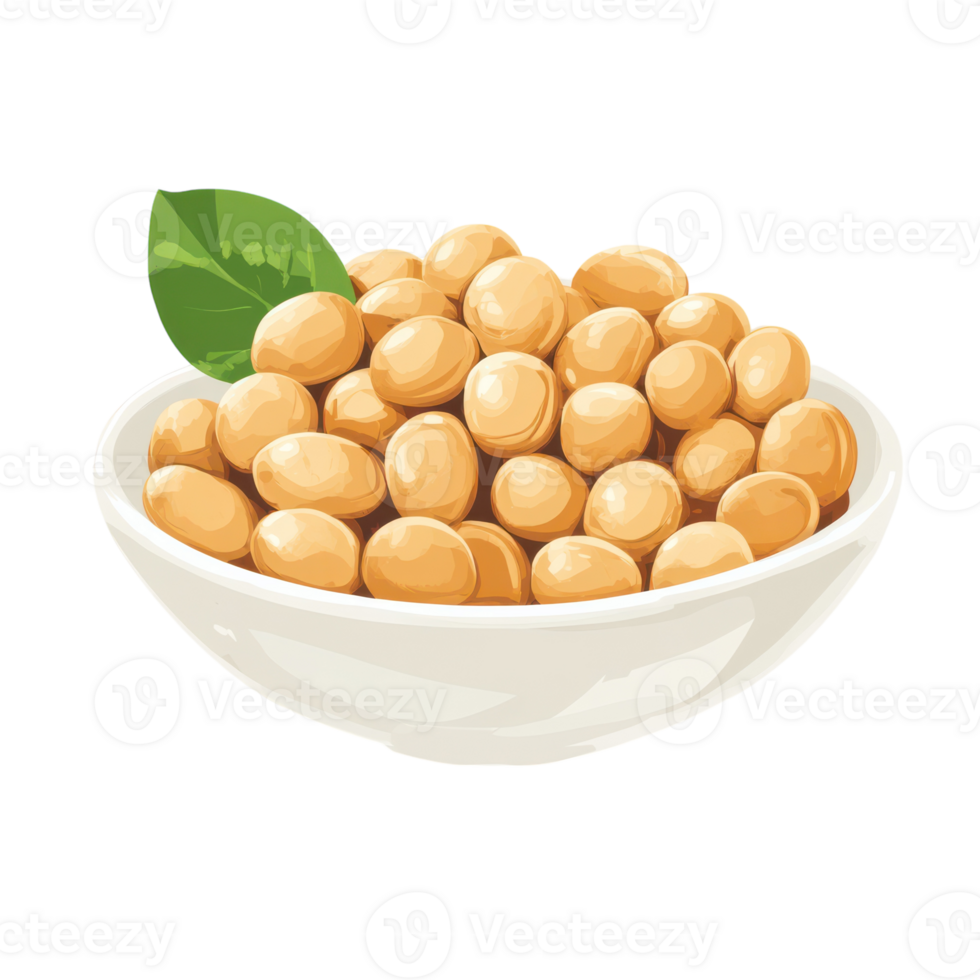 A bowl of chickpeas with a leaf on top png