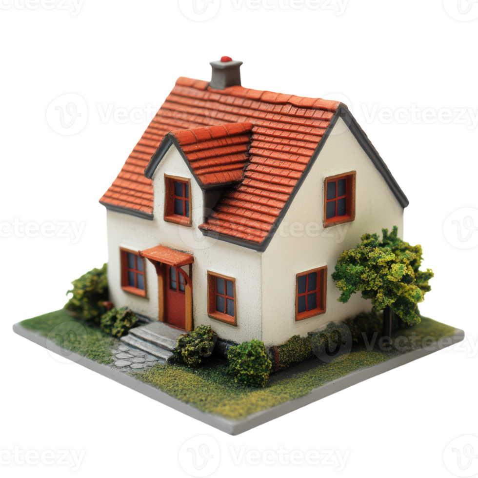 A model of a house with a red roof png