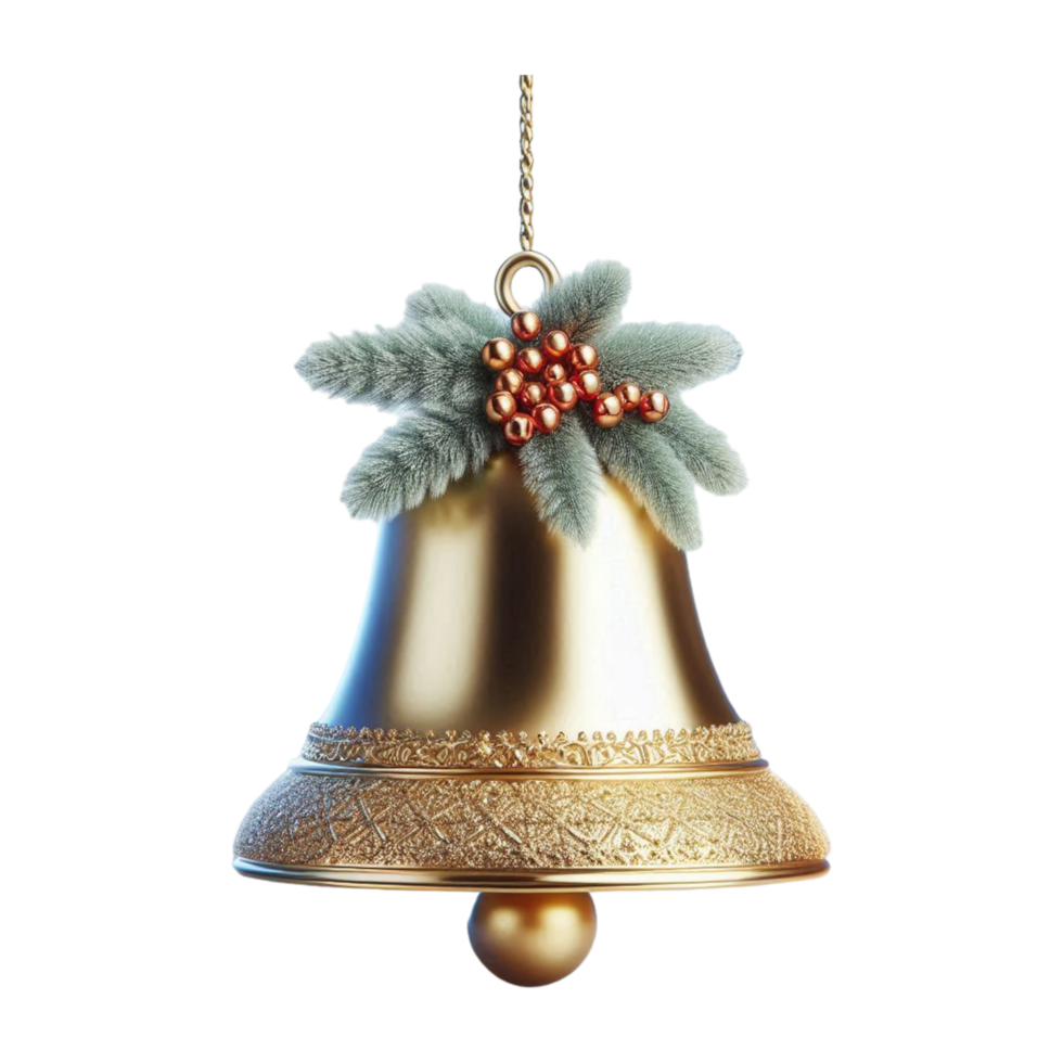 christmas bell with holly and berries on a transparent background png