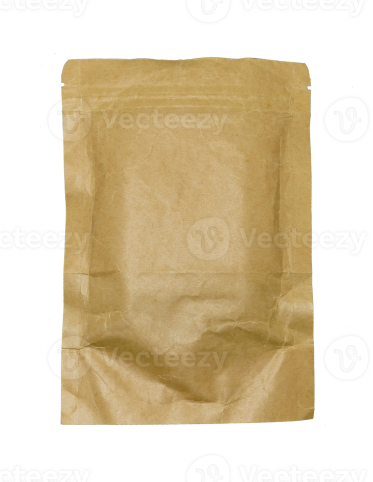 Back side ,craft paper pouch bag with clear display window and ziplock on transparent background png