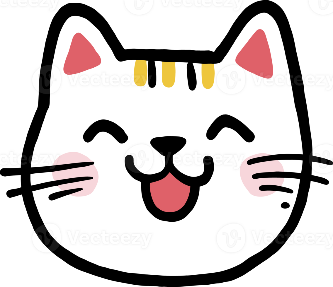 Smiling Cute Cartoon Cat Face with Pink Cheeks and Whiskers png