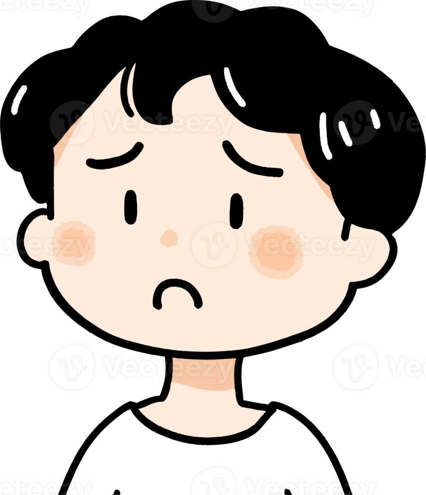 Illustration of a Worried Child with Short Hair and Sad Expression png