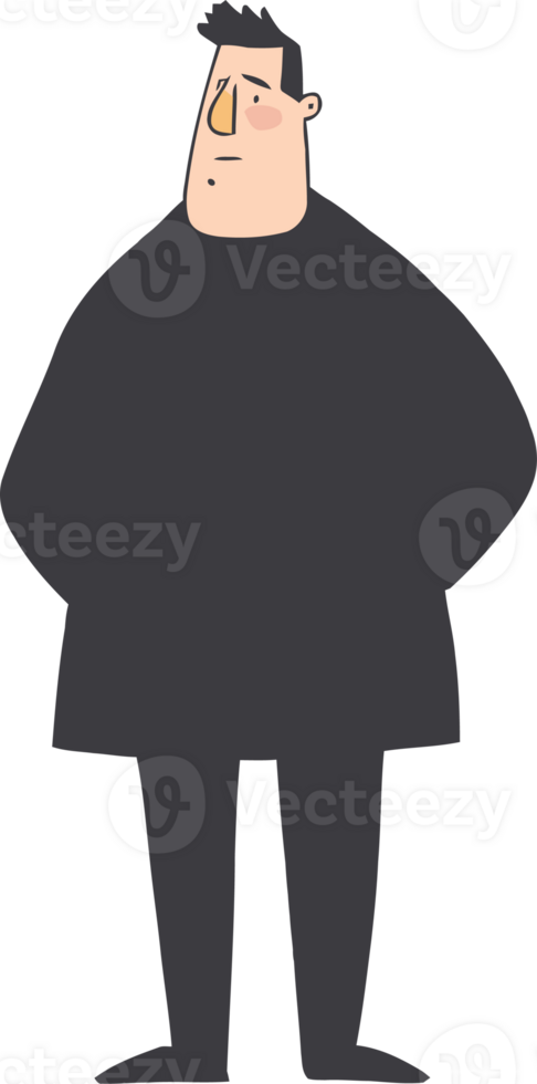 Cartoon Image of a Stoic Man Standing with Hands Behind Back in a Pale Yellow Shirt png
