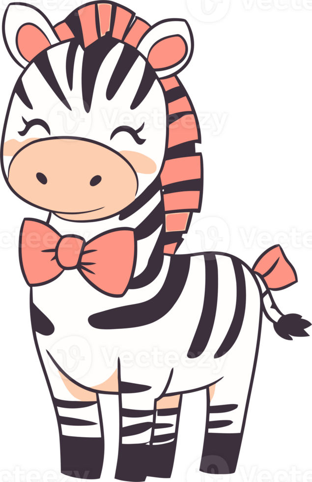 Cute Cartoon Zebra with Pink Bow Tie Smiling Adorably with Closed Eyes png