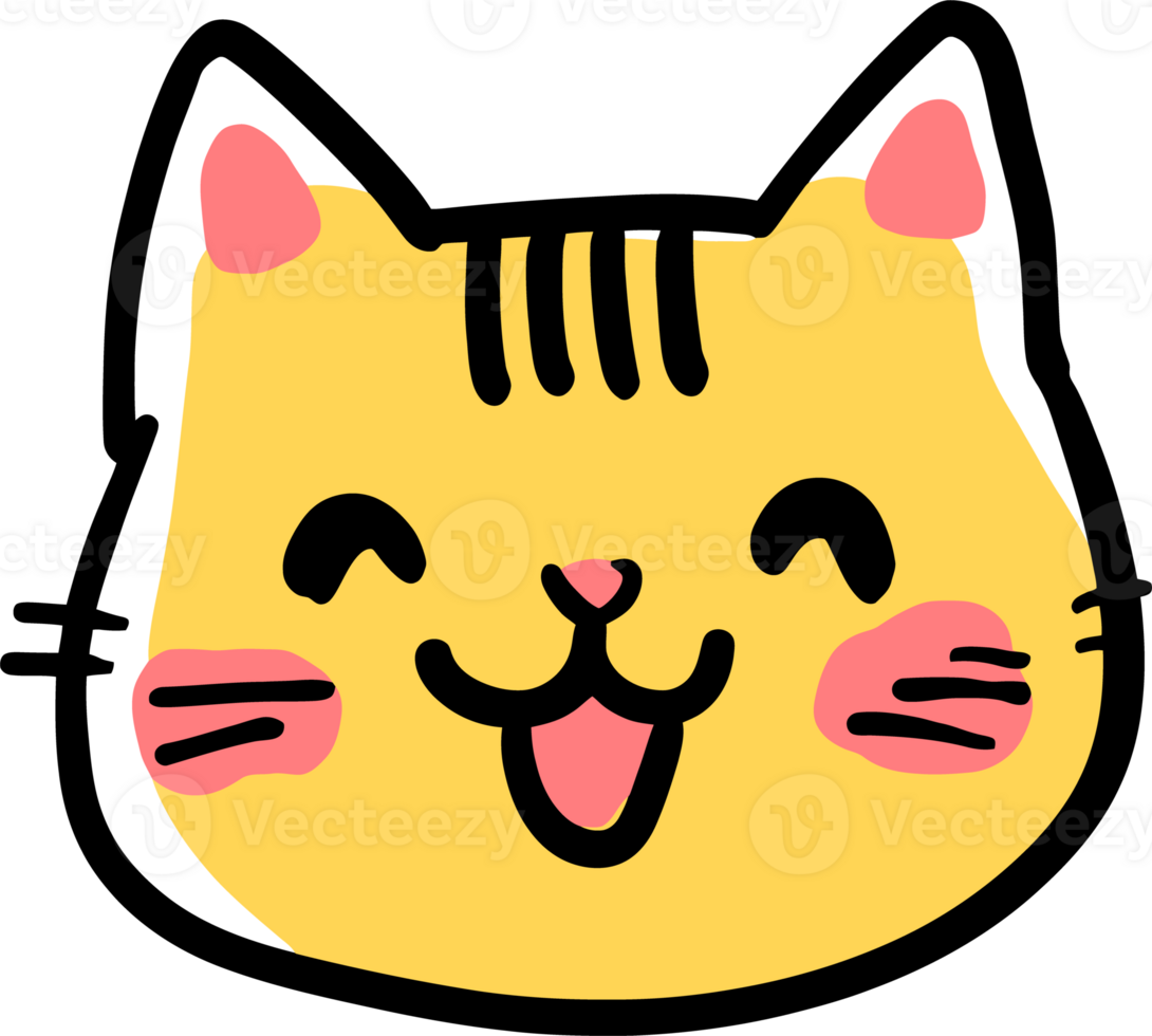 Cute Hand-Drawn Smiling Cat with Pink Cheeks and Happy Expression png