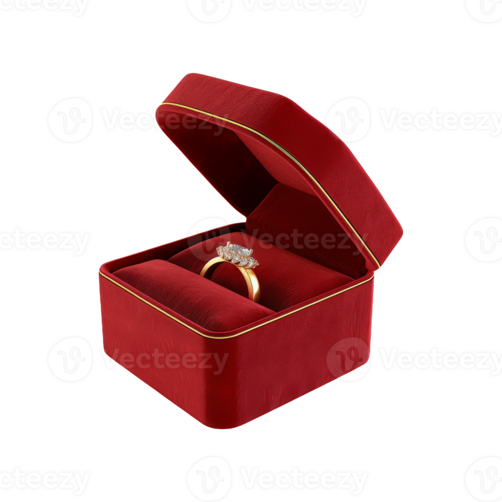 Elegant Gold Ring in a Luxurious Red Velvet Box for a Special Occasion png