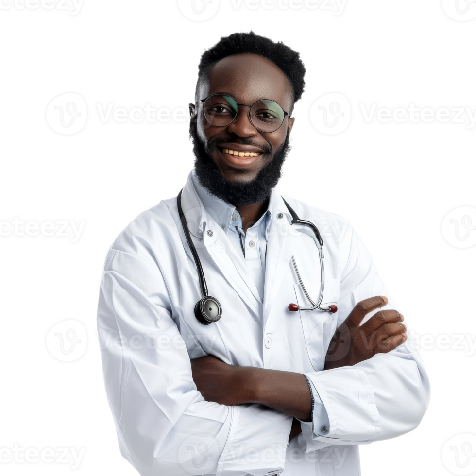 Happy Doctor in White Coat With Stethoscope Smiling on Isolated Background png
