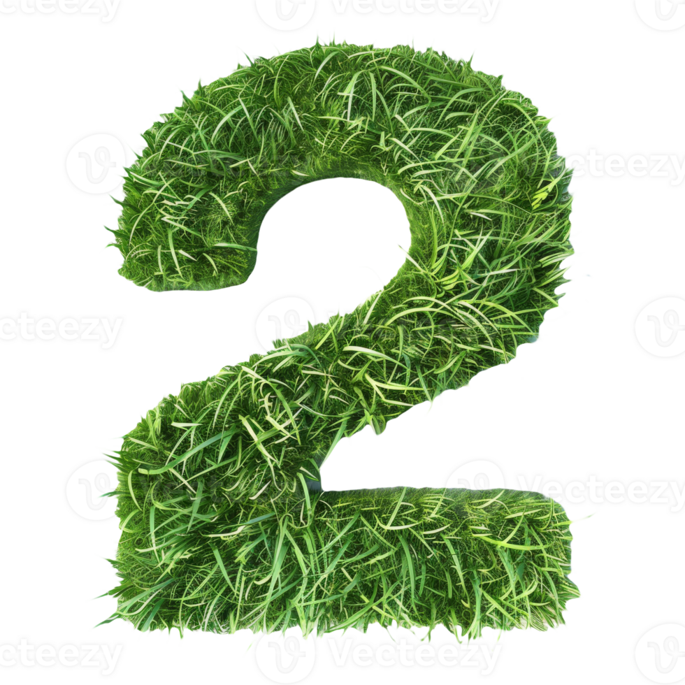 Number 2 Shaped from Dense Green Grass. Lush Grass Number Two on Isolated Background png