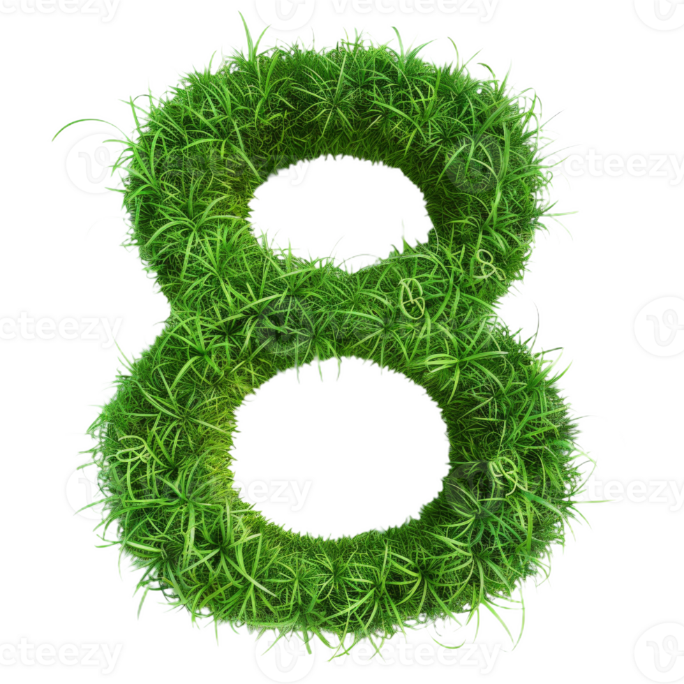Cute Grass Texture Number 8 on Background. Lush Grass Number Eight on Isolated Background png