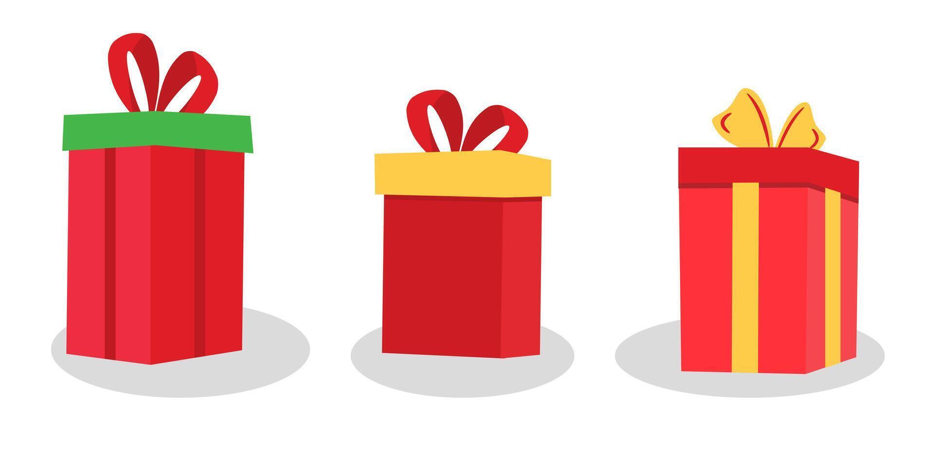 Three red and green gift boxes with bows on them vector