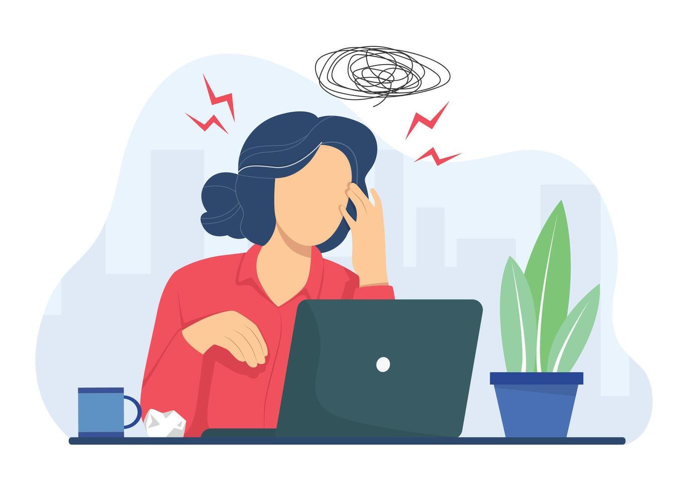 Sad, tired or exhausted woman at office. Stressful work, Stress at workplace. Busy business woman, project failure and workaholic vector