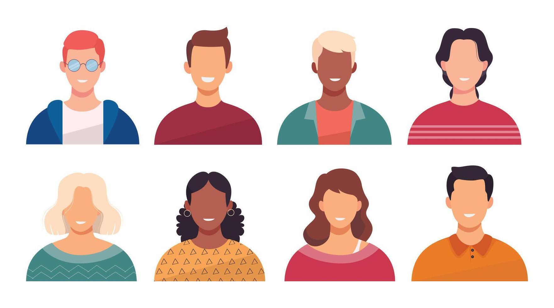 Happy people or multiracial people avatars. Different man and woman characters collection. vector