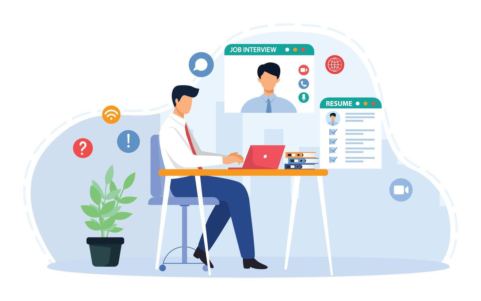 People Searching Job, Recruitment Agency. Hiring employees Concept, Recruitment, Human Resources, Online Interview for web page, banner, presentation, social media. vector