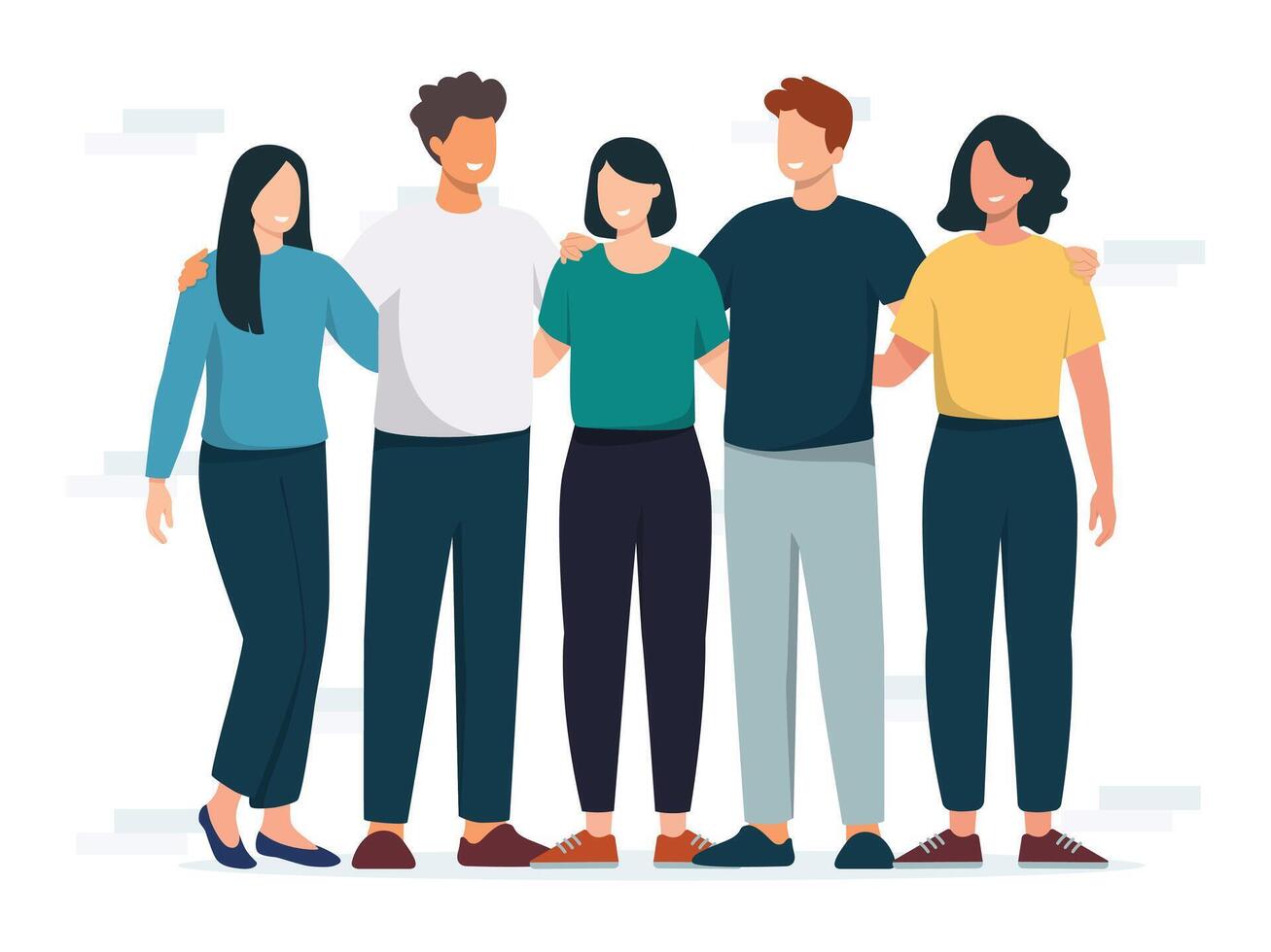 Group concept illustration. Group of happy people standing together, supporting. vector