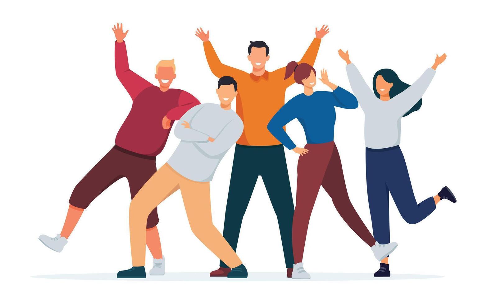 Group of young people posing for a photo illustration. Teamwork, cooperation, friendship concept. vector
